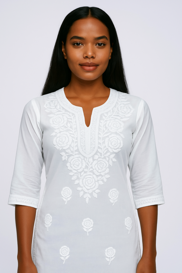 Elegant White Chikankari Embroidered Georgette Kurti