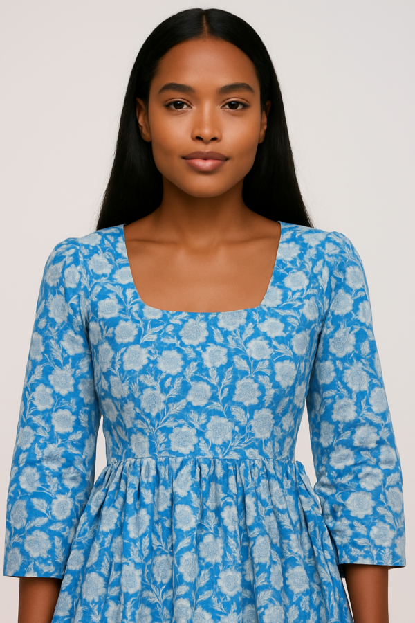 Sky Blue Floral Printed Short Frock