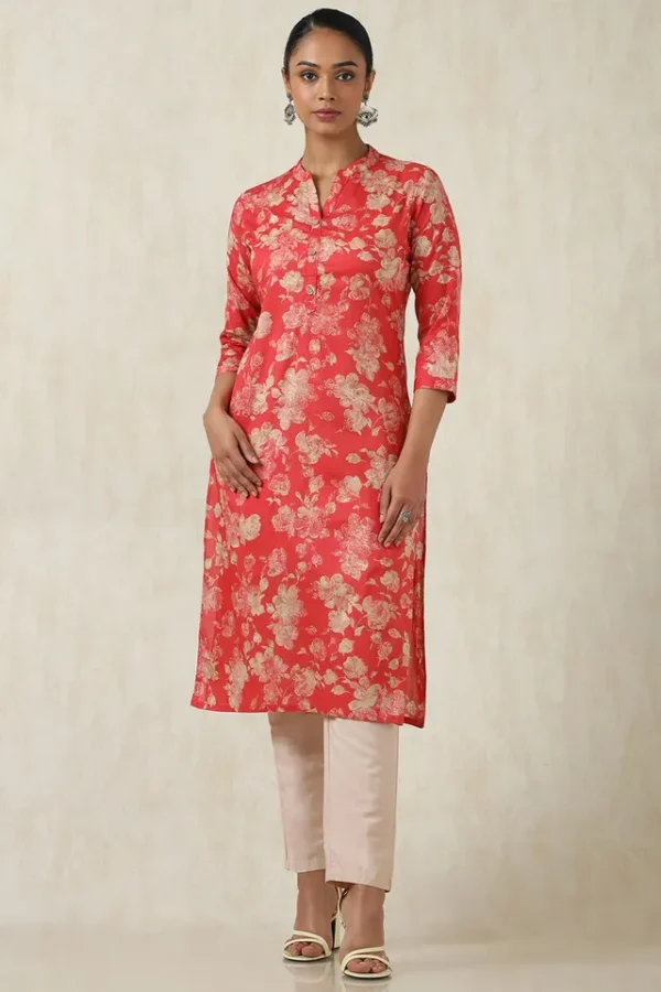 Pink_cotton_botanical_print_kurta_women
