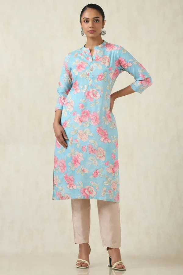 Powder_blue_cotton_botanical_print_kurta
