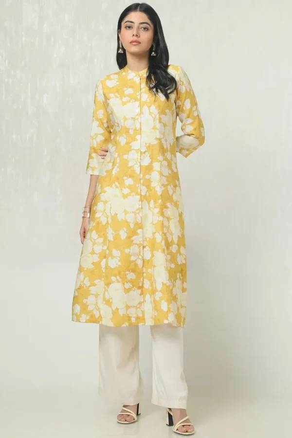 Yellow_muslin_floral_print_kurta_women