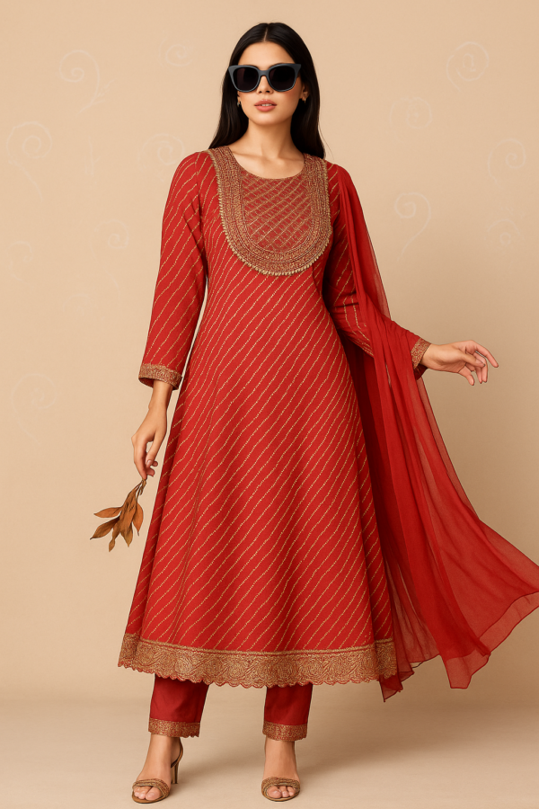 Red Gold Embroidered
