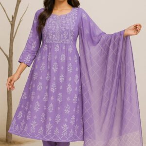 lavender Cotton Anarkali Kurta Set